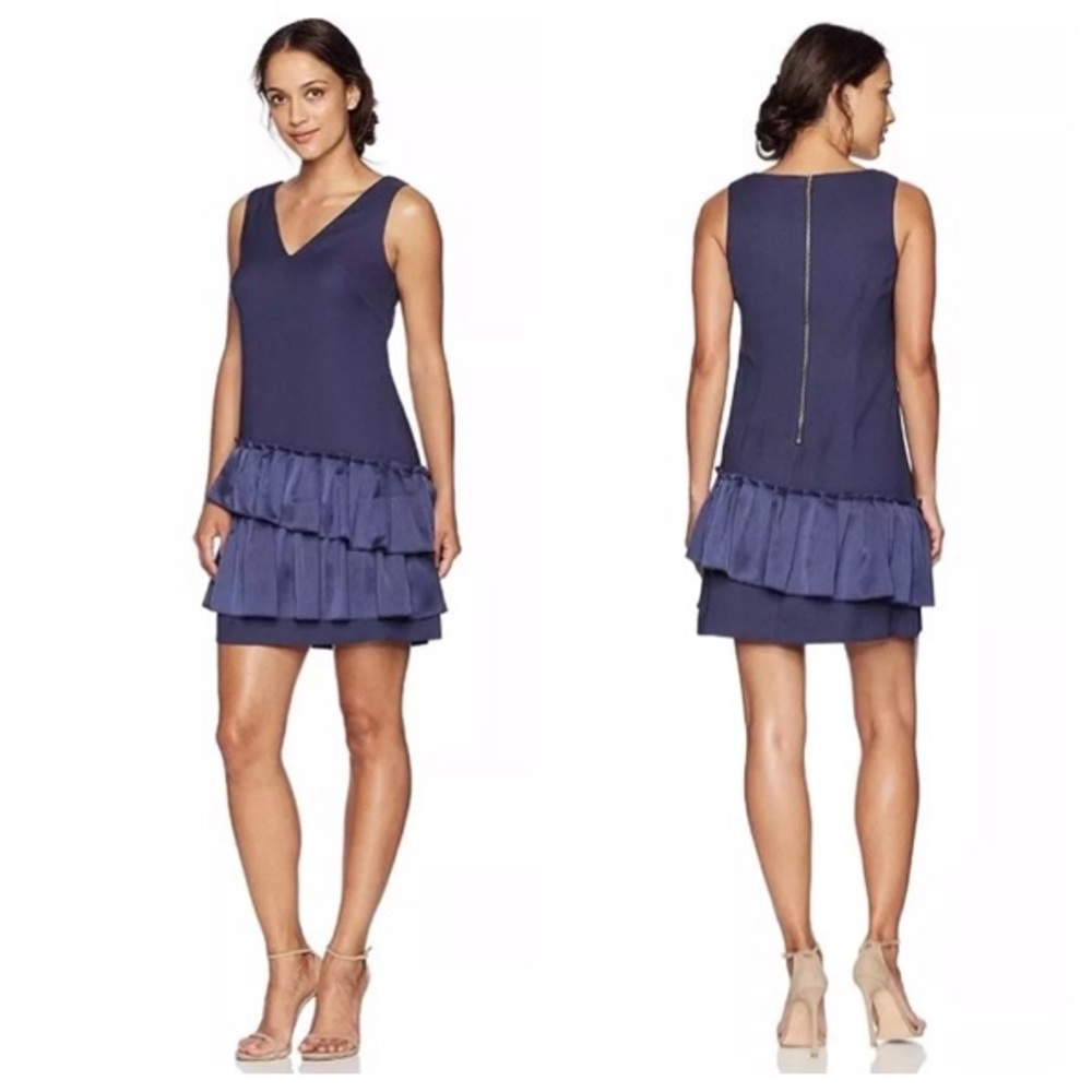 Eliza J V-Neck Pleated Hem Ruffle Dress Cocktail